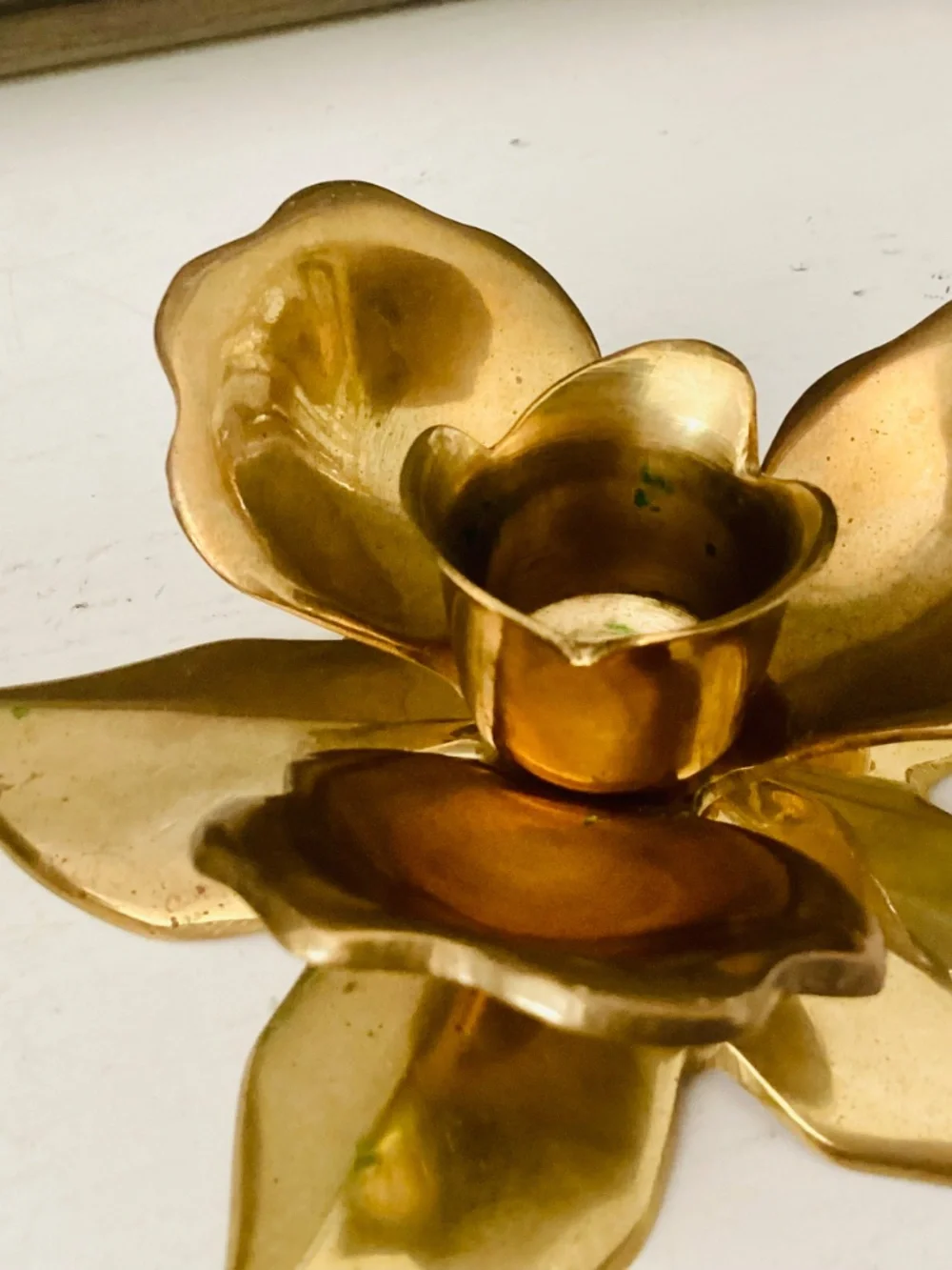 Set of 2 Solid Brass Lotus Flowers Taper Candle Holders MCM Vintage Decor Metal